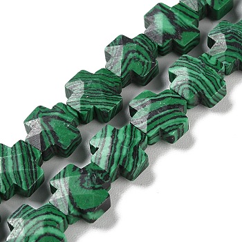 Synthetic Malachite Beads Strands, Faceted, Cross, 12~13x12~12.5x5~6mm, Hole: 1.4mm, about 17pcs/strand, 8.27 inch(21cm)