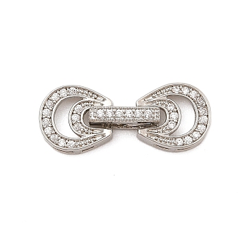 Brass Micro Pave Clear Cubic Zirconia Fold Over Clasps, Horseshoe, Platinum, 23x9x3~4.5mm, Hole: 2.5x0.8mm