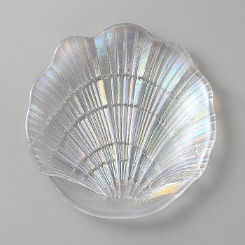 Shell Shape Glass Jewelry Plate, Storage Tray for Rings, Necklaces, Earring, Fruit Snack Plate, Clear AB, 137.5x132x30mm