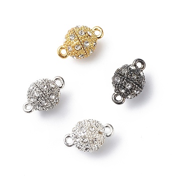 Alloy Rhinestone Magnetic Clasps, Oval, Mixed Color, 16x10mm, Hole: 1.5mm