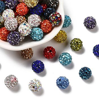 Glass Rhinestone Clay Pave Round Beads, PP15, Mixed Color, 10mm, Hole: 1.8mm, 6 Rows Rhinestone