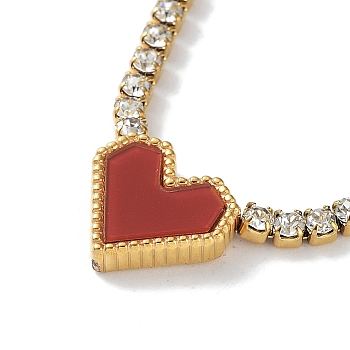 Red Acrylic Heart Pendant Necklace, with Vacuum Plating 304 Stainless Steel Rhinestone Cup Chains, Golden, 16.85 inch(42.8cm)