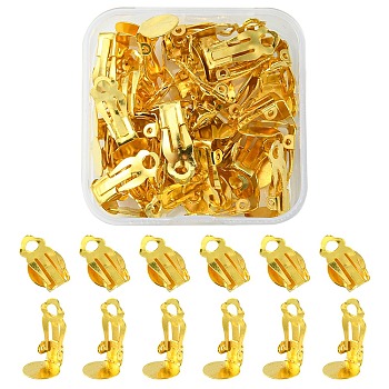 50Pcs Iron Clip-on Earring Settings, Flat Round, Golden, Tray: 10mm, 18x7mm, Hole: 3mm