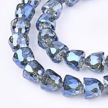 Electroplated Glass Beads, Faceted, Bell, Marine Blue, 10.5~11x9mm, Hole: 1mm