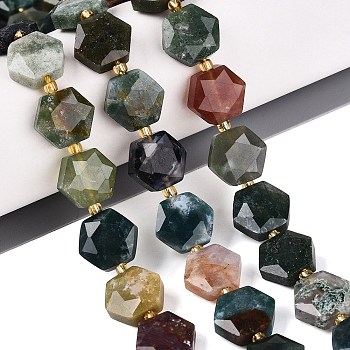 Natural Indian Agate Beads Strands, Faceted Hexagon, with Seed Beads, 11.5~12.5x13~14x4~5.5mm, Hole: 1~1.2mm, about 26~28pcs/strand, 14.37~15.75 inch(36.5~40cm)
