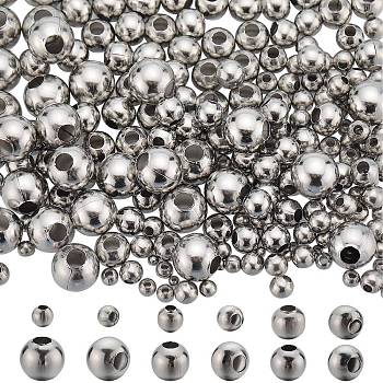 500Pcs 6 Style 304 Stainless Steel Round Seamed Beads, for Jewelry Craft Making, Stainless Steel Color, 2~8x2~7.5mm, Hole: 0.8~3mm