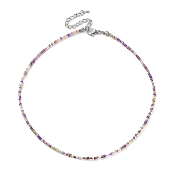 Glass Beaded Necklace, with Alloy Clasps, Dark Violet, 16.10 inch(40.9cm)
