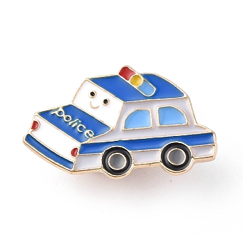 Police Car Enamel Pin, Light Gold Alloy Cartoon Badge for Backpack Clothes, Blue, 18~26.5x28.5~32x2mm,pin:1mm