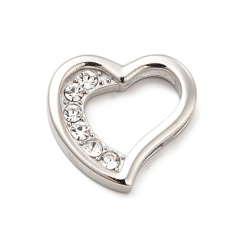 304 Stainless Steel Pendants, with Crystal Rhinestone, Heart Charms, Stainless Steel Color, 22.5x24x4.5mm, Hole: 4.5x10.5mm