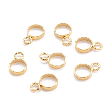 304 Stainless Steel Tube Bails, Loop Bails, Ring Shape with Loop, Real 18k Gold Plated, 8x5.5x1.5mm, Hole: 1.8mm