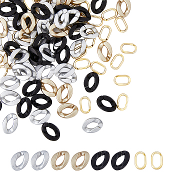 300Pcs 4 Style Spray Painted CCB Plastic Linking Rings, Quick Link Connectors, For Jewelry Chains Making, Twist & Oval, Mixed Color, 19~23x12~16x4.5~5.5mm, Inner Diameter: 6~7x13~14mm
