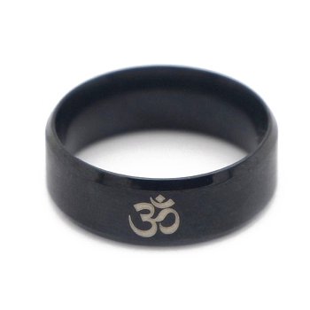 Ohm/Aum Yoga Theme Stainless Steel Plain Band Ring for Men Women, Electrophoresis Black, US Size 8(18.1mm)