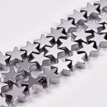 Electroplate Non-magnetic Synthetic Hematite Beads Strands, Star, Grade AAAA, Platinum Plated, 6x6x2mm, Hole: 1mm