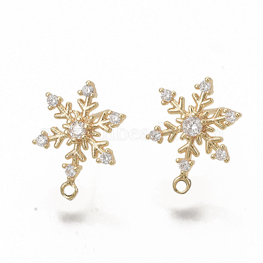 Real Gold Plated Clear Brass+Cubic Zirconia Stud Earring Findings