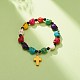 Natural Mashan Jade Skull Beaded Stretch Bracelet with Synthetic Turquoise(Dyed) Cross Charm(BJEW-JB08372)-5