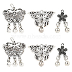 6Pcs 3 Styles Tibetan Style Alloy Pendants, Butterfly & Flower Charms, Long-Lasting Plated, Rack Plating, Antique Silver, 22~28x10.5~23.5x4~5mm, Hole: 1.5~1.6mm, 2pcs/style(FIND-YW0011-65)
