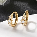 304 Stainless Steel Star Hoop Earrings, with Enamel, Ion Plating(IP), Real 18K Gold Plated, 13.5x14.5x4.5mm(EJEW-H172-02G)