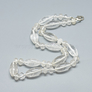 Natural Quartz Crystal Beaded Necklaces, with Alloy Lobster Clasps, 18.1 inch~18.5  inch(46~47cm), Oval: 20x10mm(NJEW-S388-08)