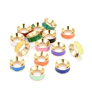 Grooved Brass Enamel Beads, Real 18K Gold Plated, Ring, Mixed Color, 12x5mm, Inner Diameter: 7mm(KK-O140-22D)