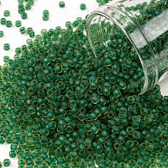 TOHO Round Seed Beads, Japanese Seed Beads, (242FM) Dark Green Lined Topaz Matte, 11/0, 2.2mm, Hole: 0.8mm, about 5555pcs/50g(SEED-XTR11-0242FM)