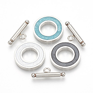 201 Stainless Steel Toggle Clasps, with Enamel, Ring, Mixed Color, Ring: 19.5x2mm, Inner Diameter: 10mm, Bar: 21x7x3mm, Hole: 2mm(X-STAS-T037-06)
