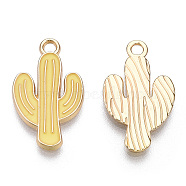 Light Gold Plated Alloy Pendants, with Enamel, Cactus, Pale Goldenrod, 21x12.5x1.5mm, Hole: 1.8mm(X-ENAM-T009-12C)