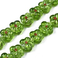 Transparent Handmade Bumpy Lampwork Beads Strands, with Silver Glitter, Flower, Yellow Green, 13.5~14.5x14.5x8.5~10mm, Hole: 0.8~1.6mm, about 35pcs/strand, 18.50 inch~19.37 inch(47cm~49.2cm)(LAMP-S194-022E)
