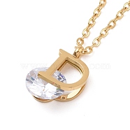 Crystal Rhinestone Initial Letter D Pendant Necklace, Ion Plating(IP) 304 Stainless Steel Jewelry for Women, Golden, 16.26 inch(41.3cm)(NJEW-A004-03G)