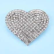Crystal Rhinestone Heart Lapel Pin, Creative Brass Badge for Backpack Clothes, Silver, 43.5x48.5x9mm, Pin: 0.6mm(JEWB-T002-35S)