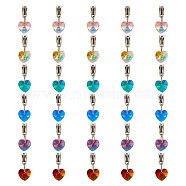 Electroplate Glass Dangle Charms, Tibetan Style Antique Silver Plated Alloy Large Hole Heart Pendant, Mixed Color, 23mm, 5pcs/color, 6 colors, 30pcs/set(PALLOY-GO00006)