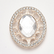 Alloy Cabochons, with Acrylic Rhinestone and Glass Rhinestone, Faceted, Oval, Light Gold, Clear, 32x26.5x6mm(X-PALLOY-T066-29KC-21)