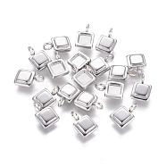 304 Stainless Steel Pendant Cabochon Settings, Square, Stainless Steel Color, Tray: 4x4mm, 9x6x2mm, Hole: 2mm(STAS-F222-024)