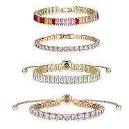 4Pcs 4 Style Cubic Zirconia Tennis Bracelets Set, Brass Link Chains Slider Bracelets, Golden, 6-1/2~10-1/4x1/8 inch(16.4~26cm), 1Pc/style(BJEW-SZ0002-66G)