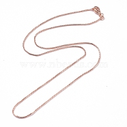 Brass Venetian Chain, Box Chain Necklaces, with Lobster Claw Clasps, Long-Lasting Plated, Rose Gold, 16.53 inch(42cm), 1mm(NJEW-E151-02RG)