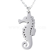 201 Stainless Steel Pendant Necklaces, with Cable Chains, Seahorse, Stainless Steel Color, 17.5 inch~17.9 inch(44.5~45.5cm), 1.5mm, Seahorse: 30x13x1mm(NJEW-T009-JN074-1-45)
