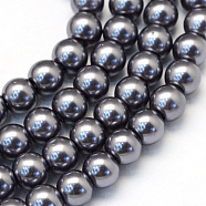 Baking Painted Pearlized Glass Pearl Round Bead Strands, Gray, 8~9mm, Hole: 1mm, about 100~105pcs/strand, 31.4 inch(HY-Q330-8mm-73)