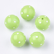 Acrylic Beads, Round with Spot, Lawn Green, 16x15mm, Hole: 2.5mm(SACR-T345-02C-10)