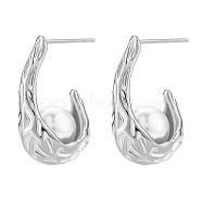 Natural Pearl Teardrop Stud Earrings, Half Hoop Earrings, Platinum, 22.5x9.5x14mm, Pin: 0.8mm(JE1078B)