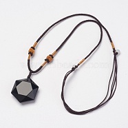 Natural Obsidian Pendant Necklaces, with Nylon Cord, 10.6 inch~13.7 inch(27cm~35cm)(NJEW-P157-08)