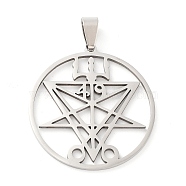 Non-Tarnish 201 Stainless Steel Pendants, 49 Lucifer Symbol, Church of Satan Charm, Stainless Steel Color, 37x35x1.5mm, Hole: 9x5mm(STAS-A090-08P)