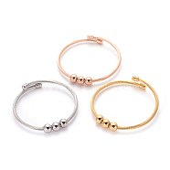 304 Stainless Steel Torque Bangle Sets, Cuff Bangle Sets, with Round Beads, Mixed Color, 2 inch(5.1cm), 3pcs/set(BJEW-L642-15)