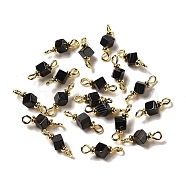 Natural Black Agate Connector Charms, Cube Links with Real 18K Gold Plated Brass Double Loops, 16x5.5x6mm, Hole: 2mm(FIND-C046-08G)