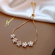 Minimalist Floral & Star Charm Adjustable Gold Bracelet with Crystals for Women, Flower, size 1(ST9907314)