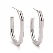 Rack Plating Brass Rectangle Stud Earrings, Half Hoop Earrings for Women, Cadmium Free & Lead Free & Nickle Free, Real Platinum Plated, 30x23x3.5mm, Pin: 0.7mm(EJEW-I265-10P)