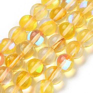 Transparent Glass Beads, Round, Glow in the Dark Beads, Gold, 8mm, Hole: 1mm, about 45pcs/strand, 13.98''(35.5cm)(GLAA-B022-8mm-06)