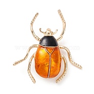 Beetle Enamel Pin, Exquisite Insect Alloy Brooch for Women Girl, Golden, Orange, 39x36.5x7mm, Pin: 0.7mm(JEWB-P012-10G)