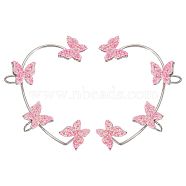 2Pcs 2 Styles Bling Butterfly Cuff Earrings, Brass Wrap Earrings for Non-Piercing Ear, Platinum, Hot Pink, 56x46x10mm, 1pc/style(EJEW-SC0001-26B)