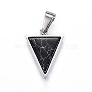 304 Stainless Steel Pendants, Triangle, with Natural Howlite, Dyed, Stainless Steel Color, 25.5x18x3mm, Hole: 7x5mm(STAS-H327-03P)