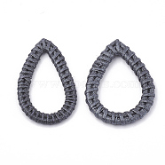 Handmade Spray Painted Reed Cane/Rattan Woven Linking Rings, For Making Straw Earrings and Necklaces,  Dyed, Pearlized Effect, teardrop, Black, 47~52x27~35x4~5mm, inner measure: 34~40x17~24mm(WOVE-N007-05A)