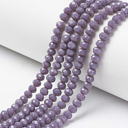 Opaque Solid Color Glass Beads Strands, Faceted, Rondelle, Medium Purple, 4x3mm, Hole: 0.4mm, about 130pcs/strand, 16.54 inch(42cm)(EGLA-A034-P4mm-D11)